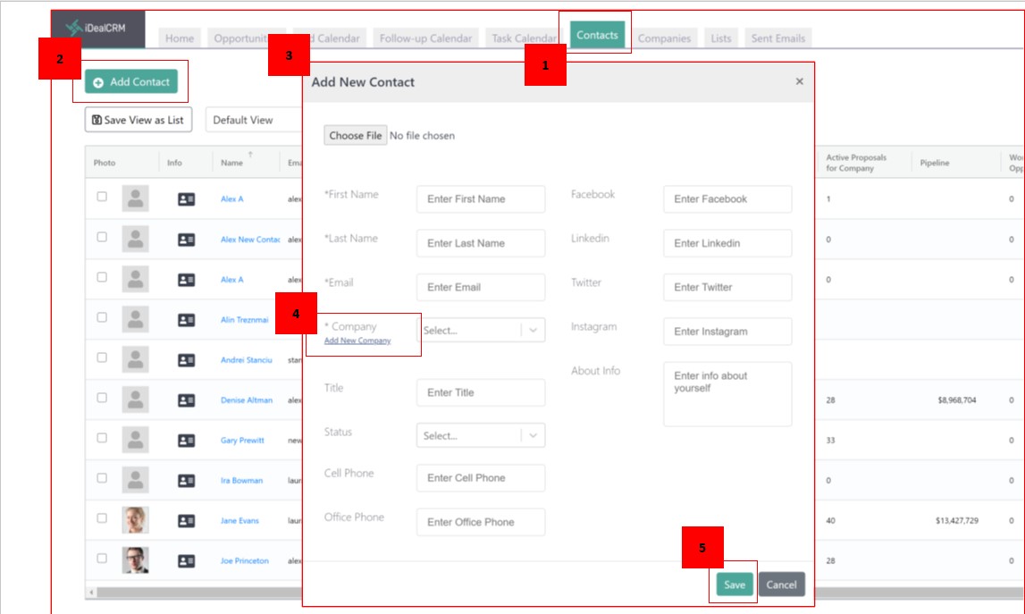 Add Contacts and Customers - Add Contacts in iDeal CRM